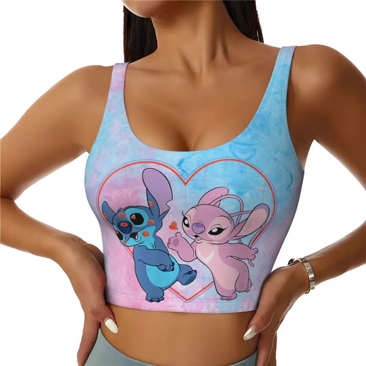 Custom Stitch Lilo Angel Heart Kisses Workout Crop Tank Tops Women Seamless Yoga Running Sports Bras