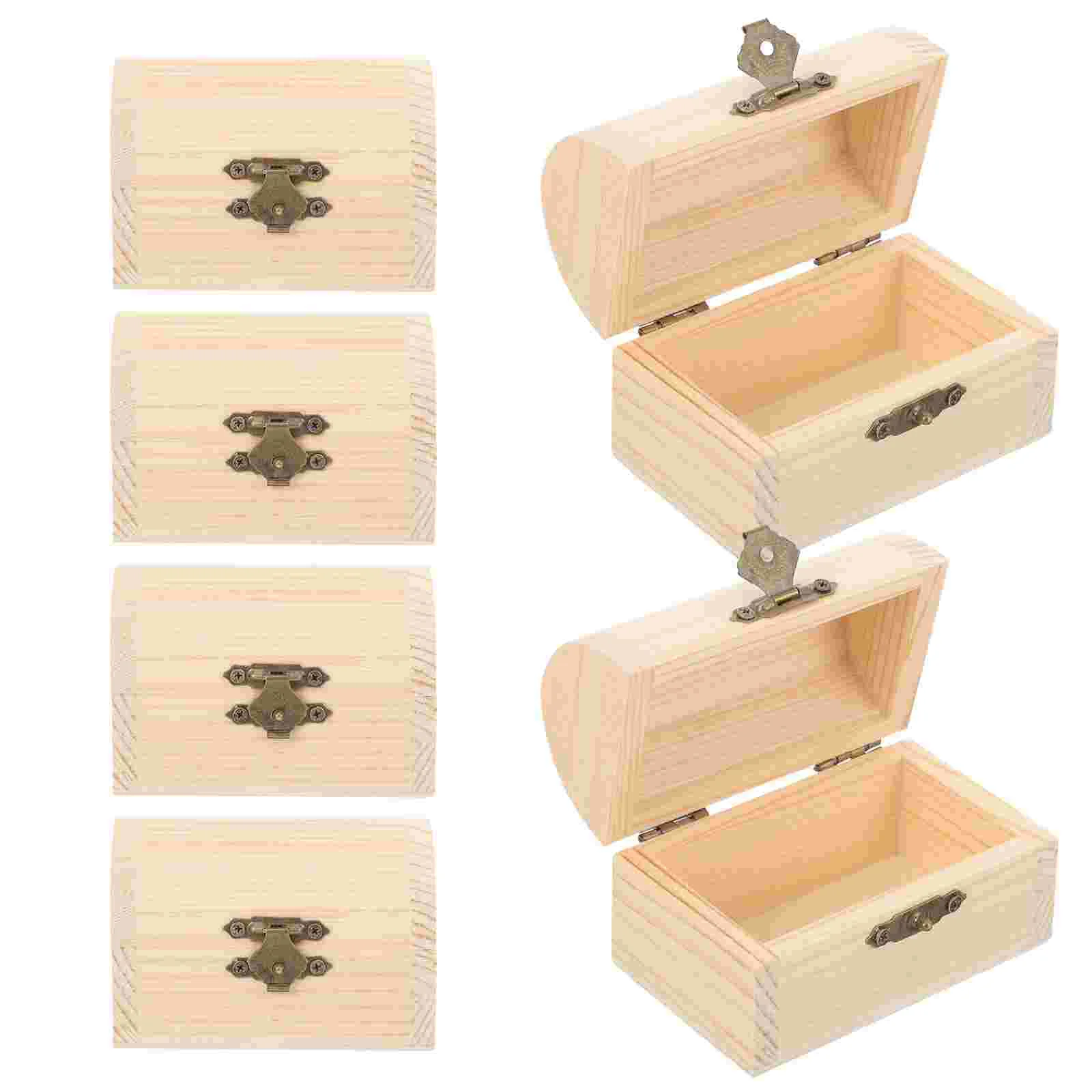 6 Pcs Arched Unfinished Wooden Case Square Multi-function Box DIY Clay Craft Graffiti Supplies Storage Lock Case for Home Shop A