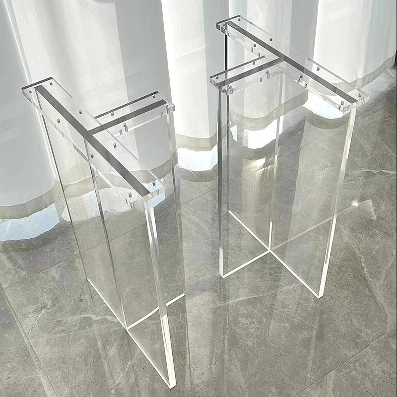 

Acrylic table leg bracket custom transparent gradual change rock slab desk coffee table support legs T-shaped suspension