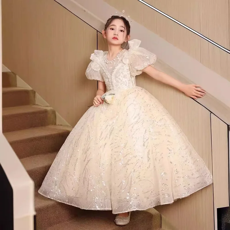 

Вечернее платье для девочек на день рождения, элитное элегантное детское свадебное платье для маленьких девочек, платье принцессы с цветочным узором для девочек, фортепиано