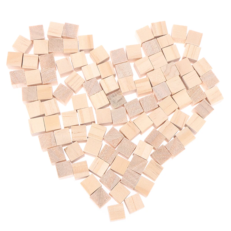 100pcs Unfinished Mini DIY Wooden Cubes Solid Square Craft Blocks for Woodwork