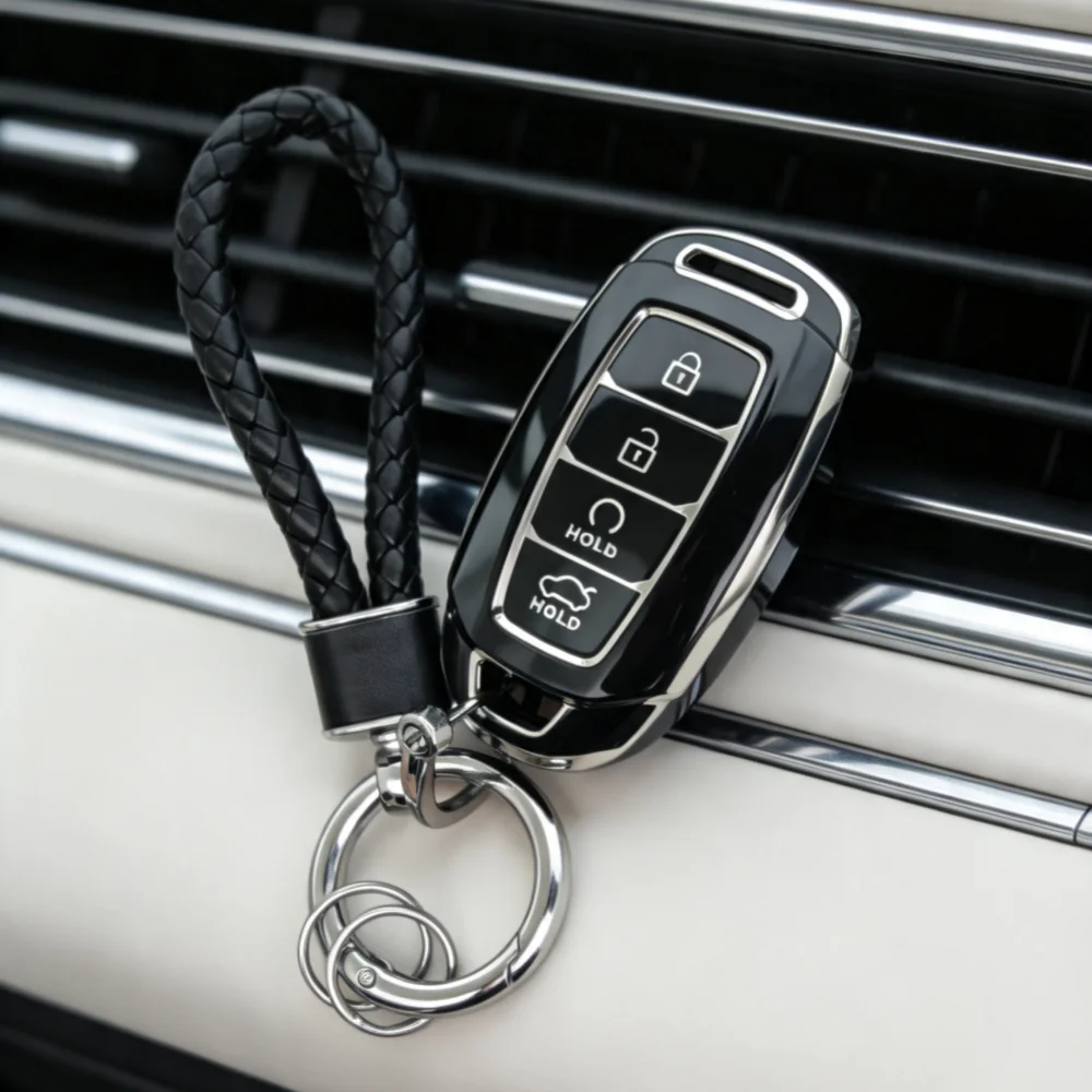 1 set Car Key Case Cover with Key Chain For Hyundai Avante 2020 Elantra 2021 2022