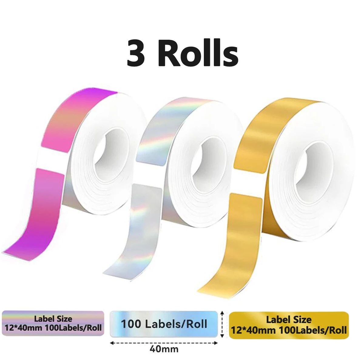 

D30 P11 Labels Make 12x40mm Holographic Silver/Gold/Purple Labels Laser Thermal 100/Roll for D30 Printer Party/Event Stickers