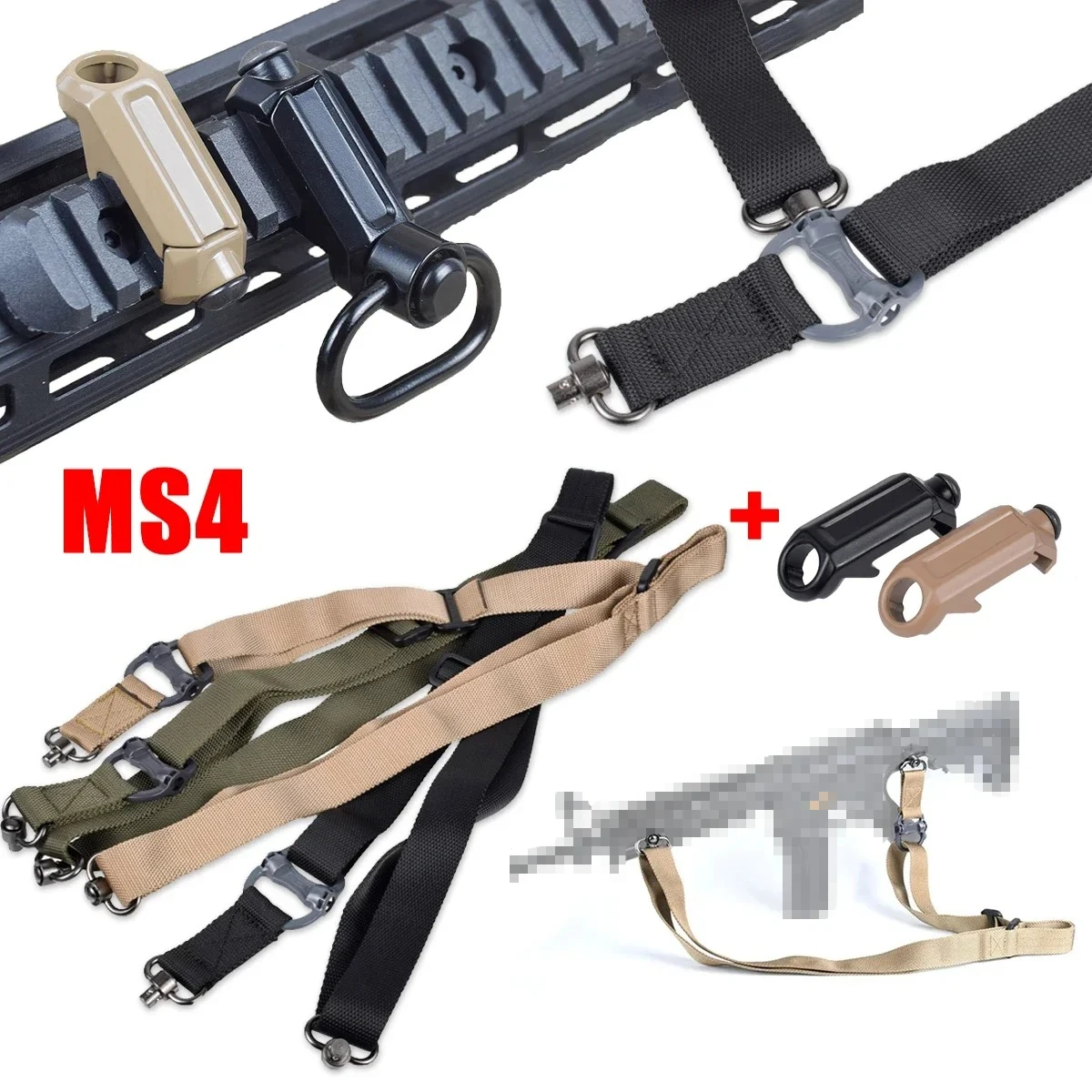 Tactical Adjustable MS4 Sling Strap QD Metal Strap Swivel Nylon 2 Points Multi Mission Release Hunting Sling Strap