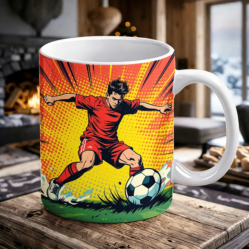 

Dynamic Shooting Football Ceramic Mug, Coffee Cup, Milk Cup, Office Tea Cup, Drinking Cup, Gift for Friends, Fade-Resistant