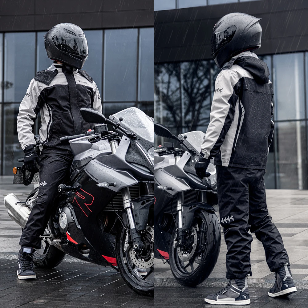 Waterproof Motorcycle Rain Suit Men Women Cycle Rain Gear Jacket and Pants with Storage Bag