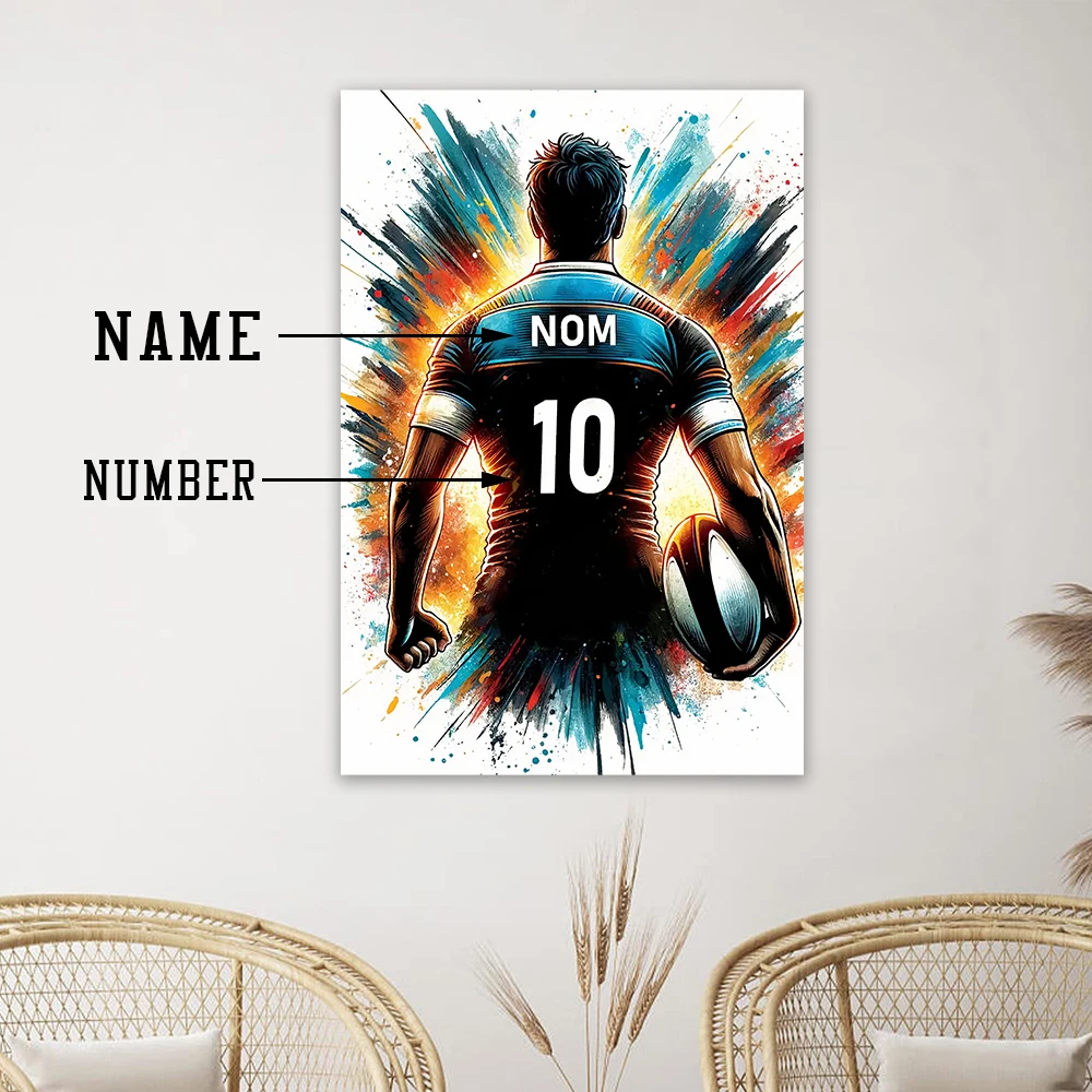Custom Women's Sports Player Poster Personalized Rugby Poster with Name and Number Prints Canvas Painting Bedroom Wall Decor