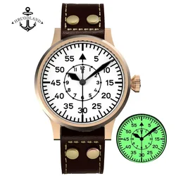 Hruodland Bronze Flieger Pilot Watch PT5000 Automatic Mechanical Sapphire Glass 10ATM Waterproof Luminous Military Wristwatch