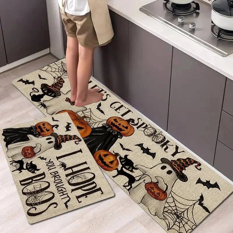 VIKAMA Halloween Ghost Pumpkin Bat Runner Rug Non Slip Stain Resistant Kitchen Floor Mat Entrance Corridor Holiday Home Decor