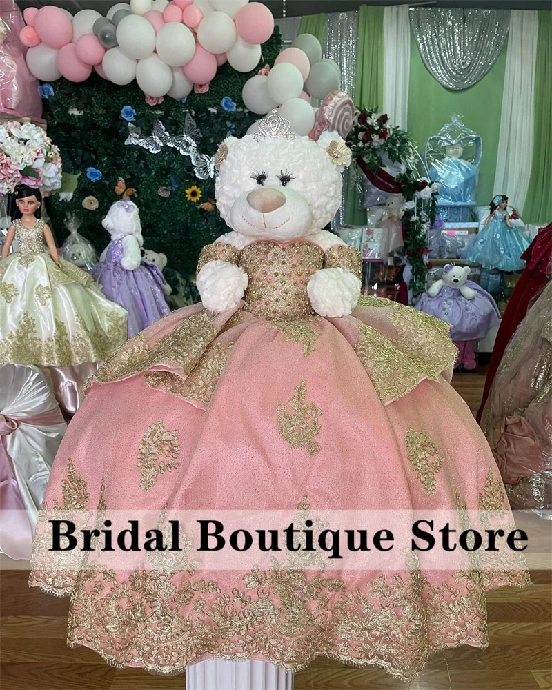 Enlace especial para vestido de oso de peluche, vestido de quinceañera, Apliques de encaje rosa, cristales