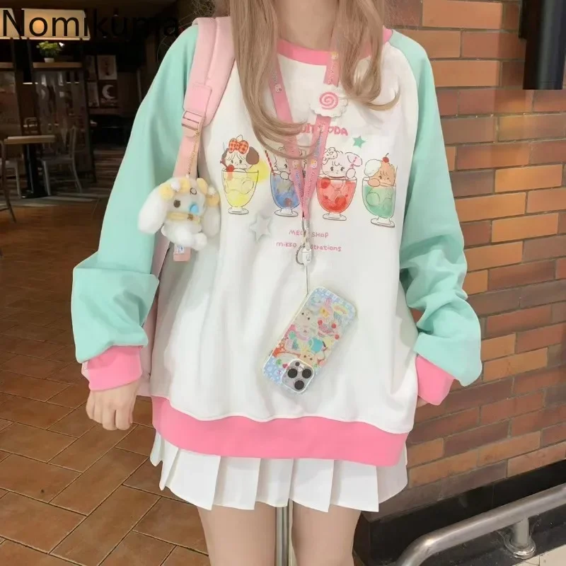 Japanese Anime Hoodie Women Long Sleeve O-neck Oversized Tops Ropa Mujer Casual Fashion Cute Y2k Sweatshirt Clothes for Teens