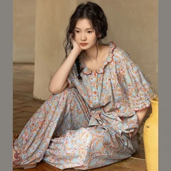 Pajama Pants Set Women's Clothing Homewear Summer New Vintage Outer Wear Comfortable Casual Fashion Breathable Loose Fit Large