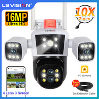 LS VISION 16MP Three Screens WiFi IP Camera Wireless Outdoor 8K Four Lens PTZ Two-way Talk Auto Tracking Waterproof CCTV Cameras