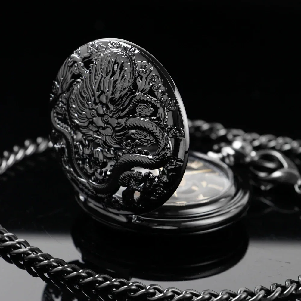 Montre de Poche Mécanique Hollow Dragon, Demi-Chasseur, Pendentif Antique Cool, Mécanisme Manuel, Horloge, Cadeau pour Homme