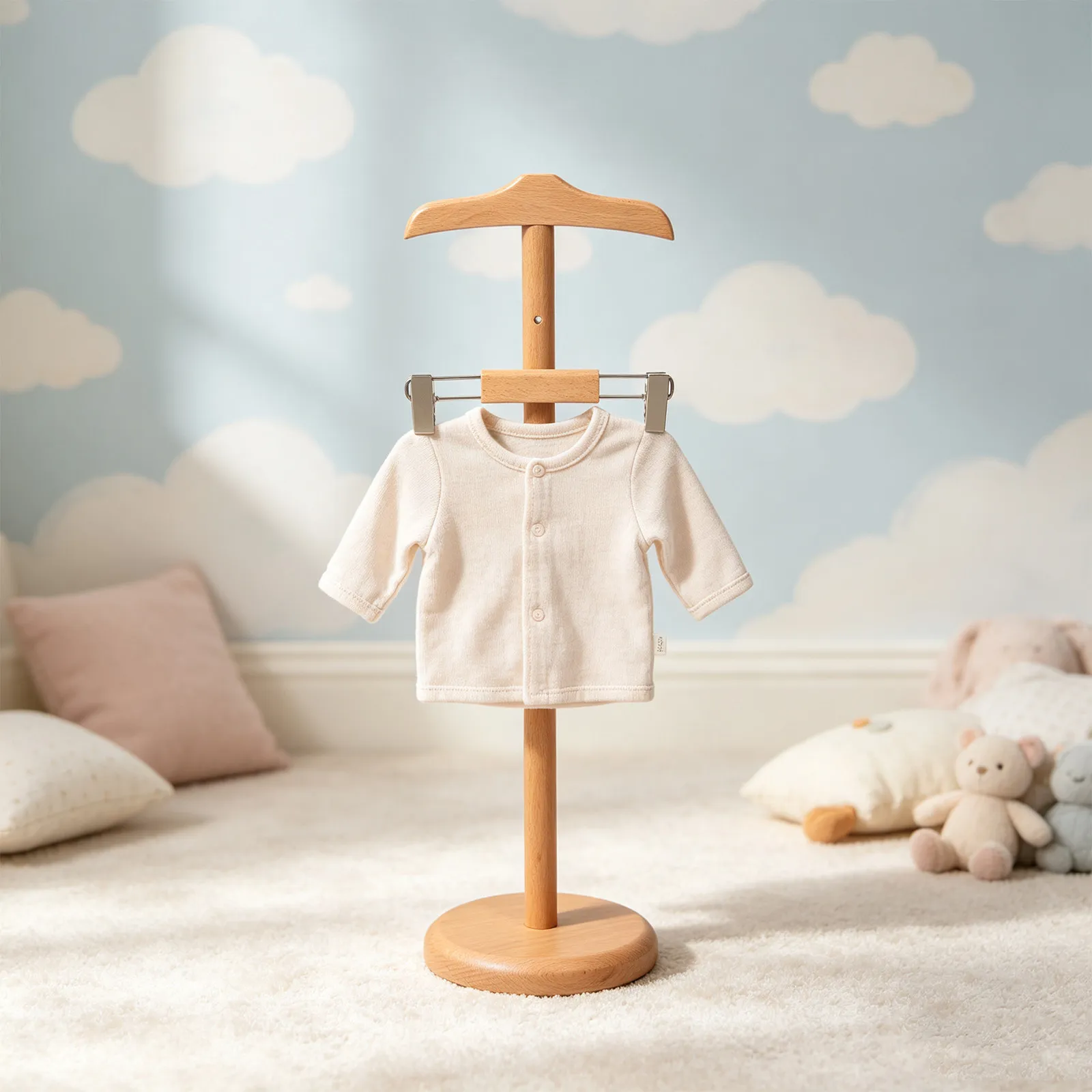 Adjustable Height Baby Clothes Display Stand Wooden Kids Clothing Rack Beech Wood Toddler Clothes Holder Baby Shower Clothing
