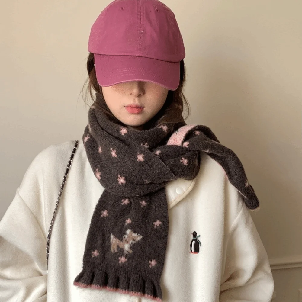 

Милый вязаный шарф с маленьким оленем, теплый зимний шерстяной шарф с цветочным принтом, двусторонние кашемировые шарфы с кружевной отделкой, женские шарфы