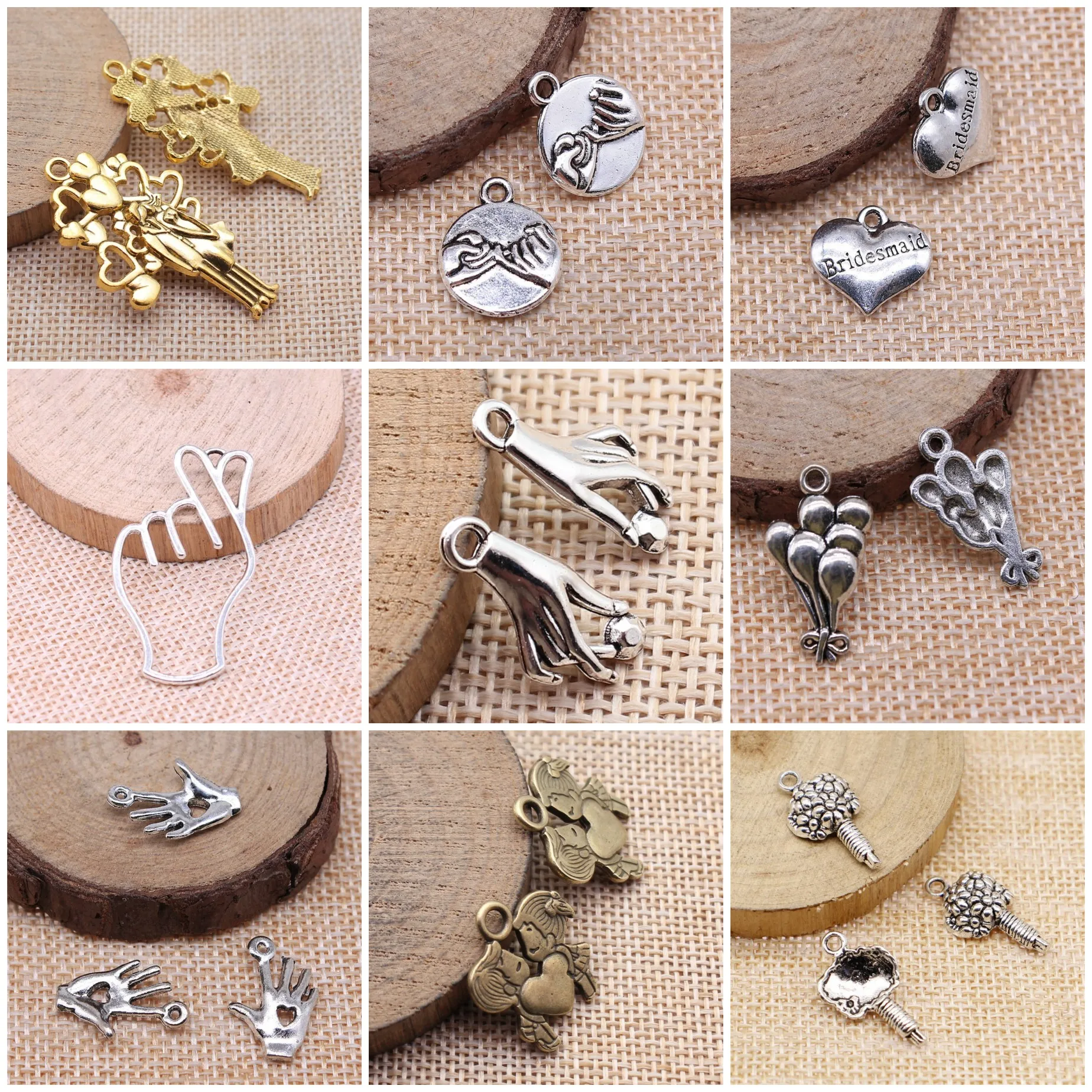 Vintage Couple Wedding Matching Love Charms Pendant For Jewelry Making Bracelet Necklace Craft Bulk