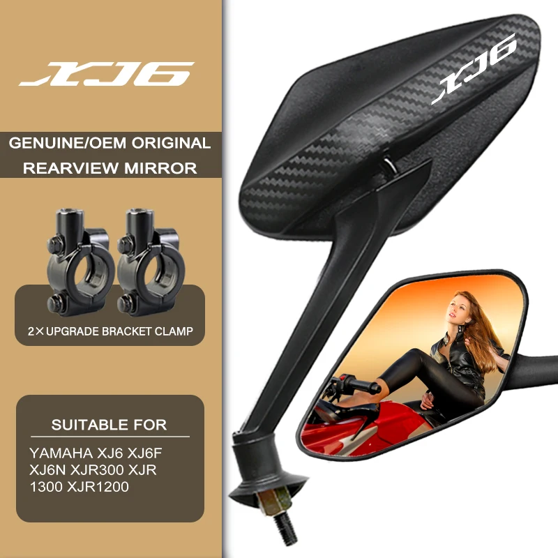 Einfache Installation, Kohlefaser-Motorrad-Rückspiegel für Yamaha R1 YZF-R6 MT09 Fazer Fz6 Xj6 R15 360 °   Freie Rotation XJ6