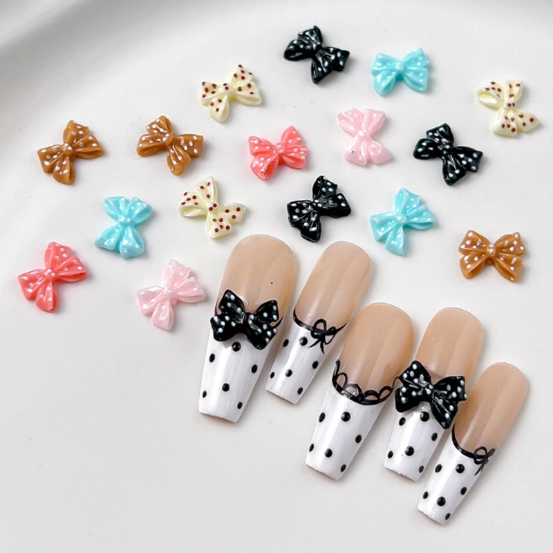 50pcs 3D Polka Dot Bow Resin Nail Art Decoration Bowknot Ornament Nail Charm Jewelry Design Kawaii Gem