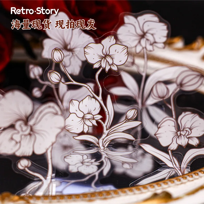 16 Blatt Vintage handgezeichnete Blumenaufkleber Retro handbemalte Blumendekorationen Scrapbooking DIY Journal