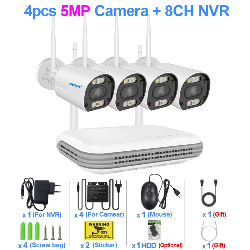 Smar WiFi Camera Systeem 8CH NVR 3MP/5MP AI Gezichtsdetectie Meerdere Camera's Kleuren Nachtzicht 2-weg Audio EU Stekker Plug&Play