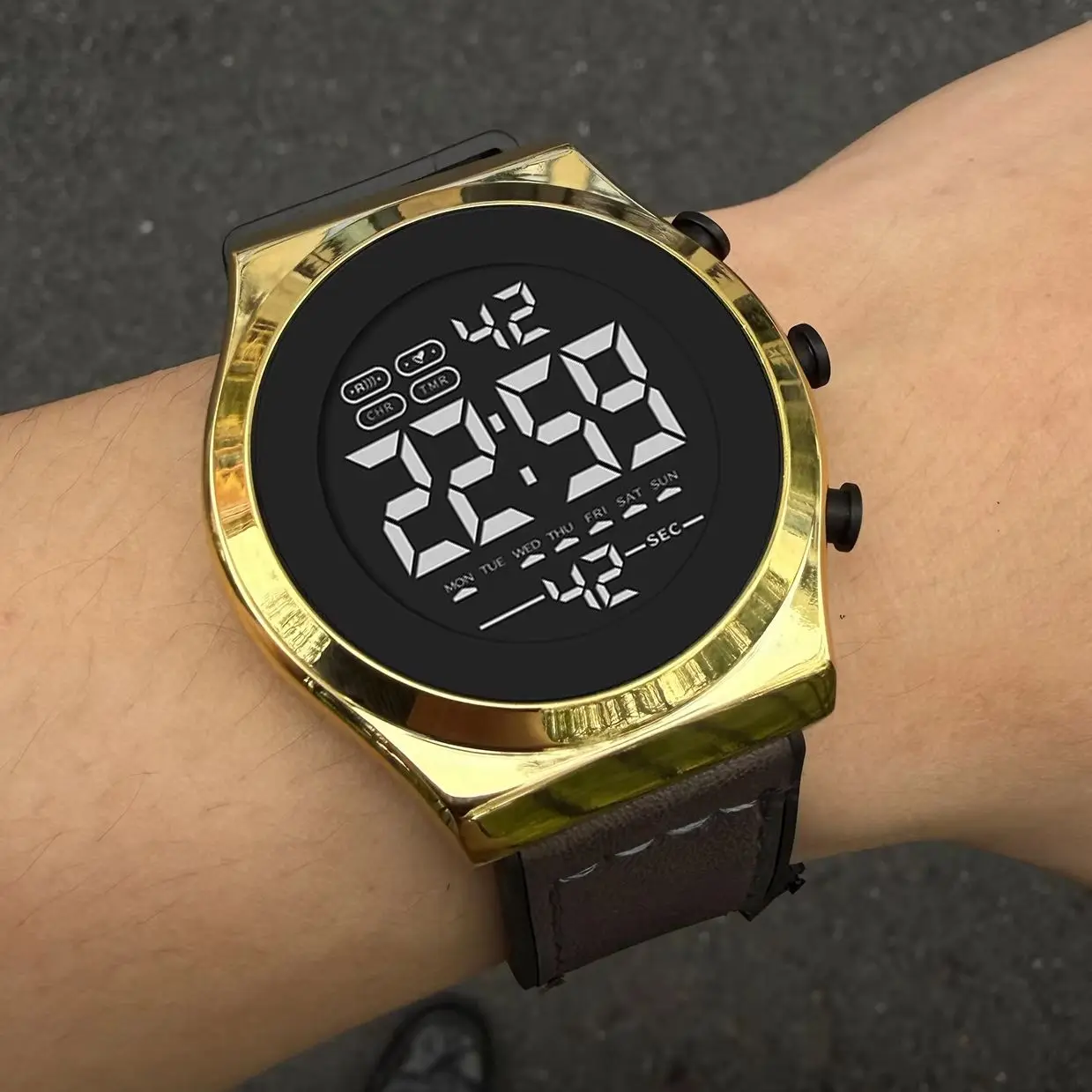 Luxury Brand Digital Men's Watch Multifunctional Casual Leather Strap Sports Waterproof Timing Military Electronic Watches Gift
