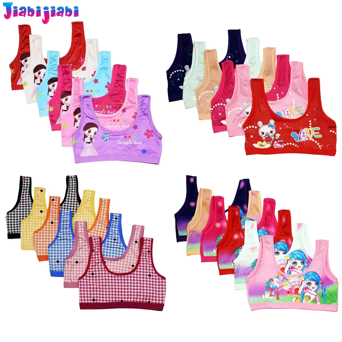 

6pcs Girls' Crop Top Tank for Kids Cute Teen Underwear with Cartoon Design, Affordable Sports Bra for Developmental Stage 7-15T