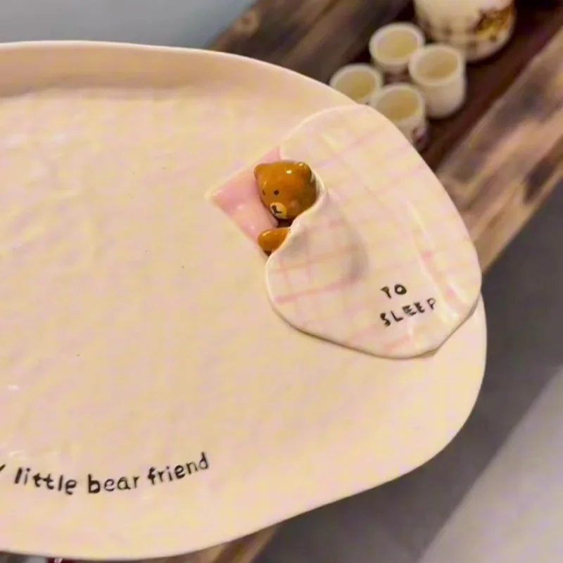 cute-bear-ceramic-dessert-plate-handmade-oval-shape-dinnerware-high-aesthetic-value-friend-gift-eco-friendly-dishwasher-safe