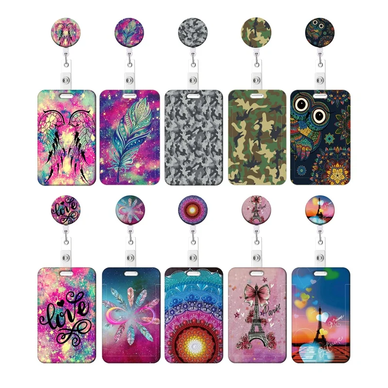 Feather Retractable Badge Reel for Badge Holder Owl Retractable Keychain with Spring Coil 23.6 Inch Nylon Rope Belt Clip