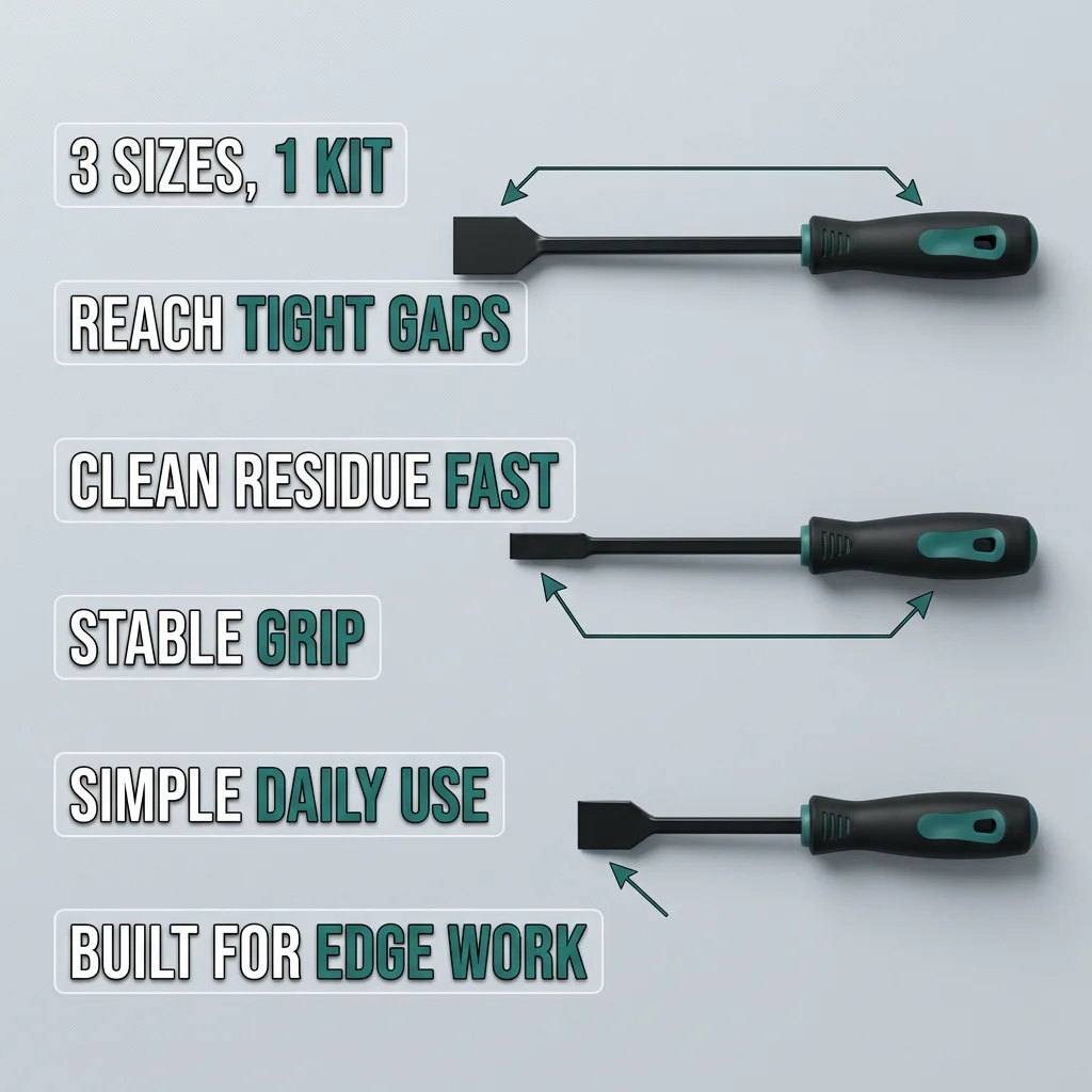 3pcs Motorcycle Gasket Scraper Set Rust Proof Engine Cleaning Kit for Car Cylinder Oil Dirt Removal Sealant Maintenance