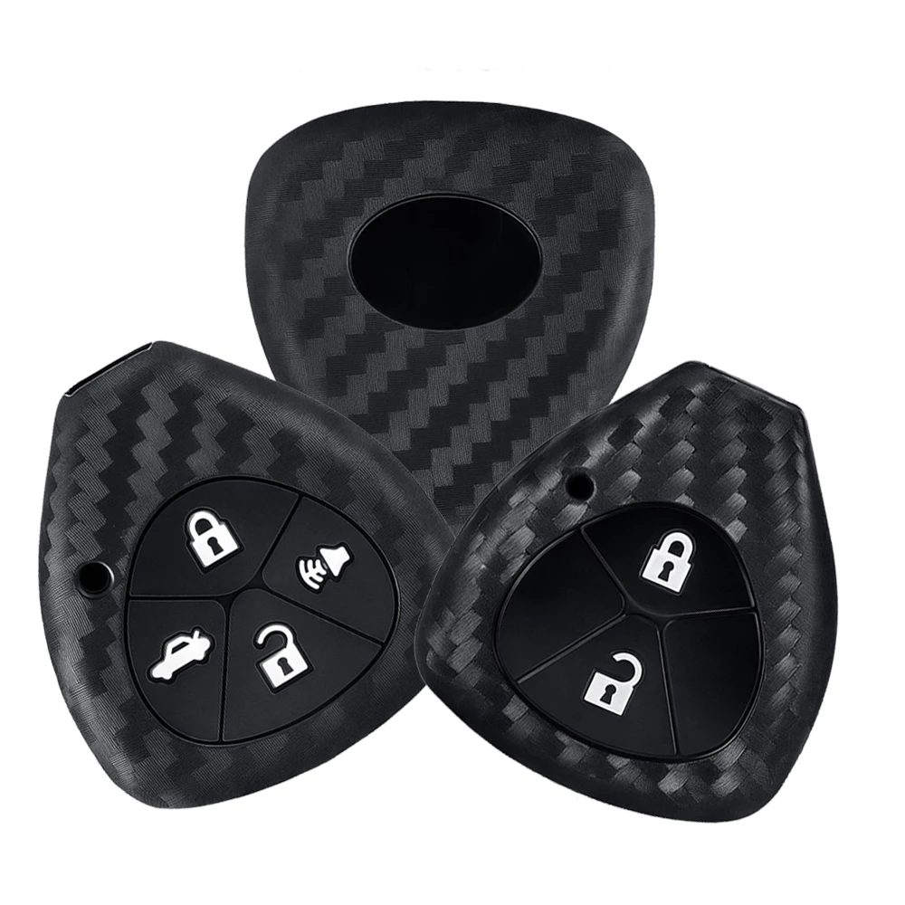 Carbon Fiber Silicone Car Remote Key Case Cover Fob for Toyota Yaris/Vitz Auris Mk I 2007 Corolla Verso Hilux 7 RAV4 Porte Camry