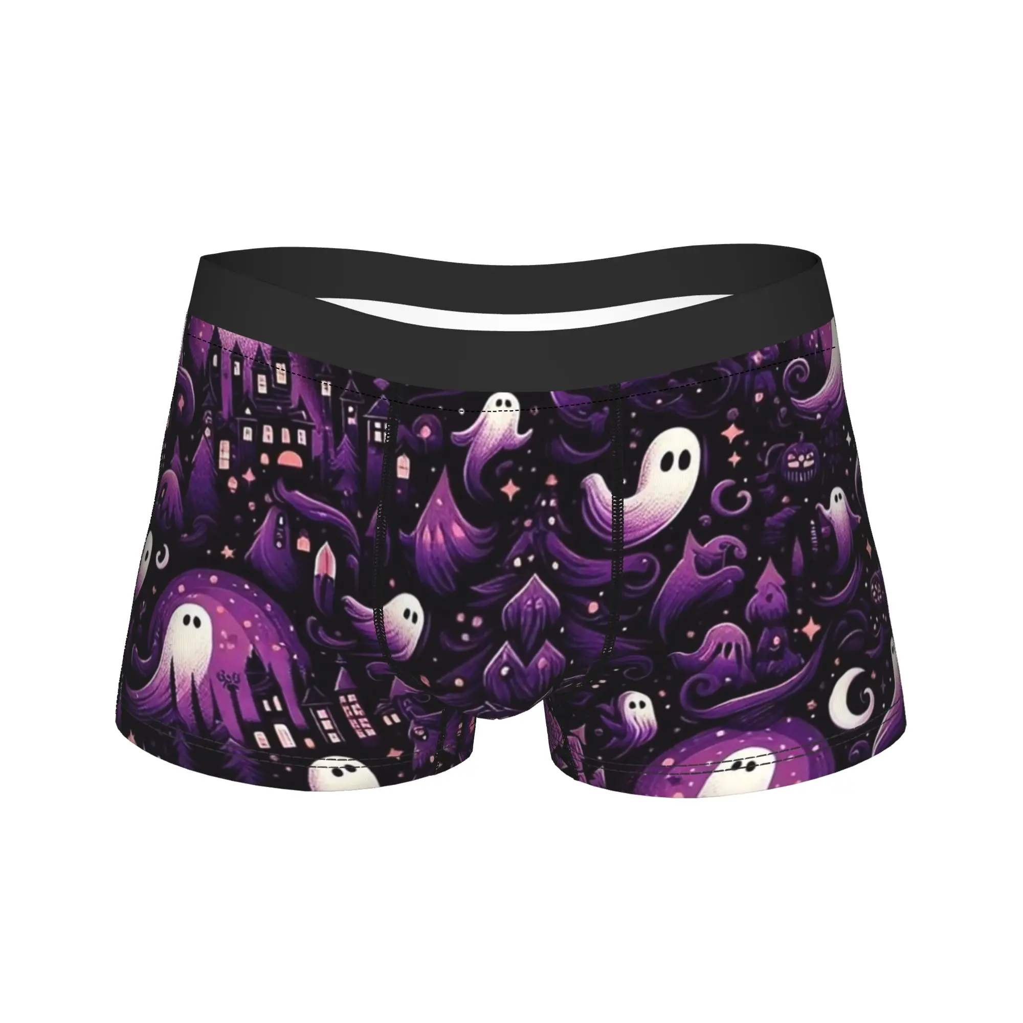 

Purple Spooky Halloween Ghosts Underwear Men's Shorts Briefs Funny Trunk High Quality Custom Plus Size Panties