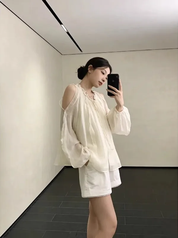 

plus Size Women's Gentle Vacation Style Sexy Shoulder Bared Long Sleeve Shirt Summer Casual Loose Slimming Top