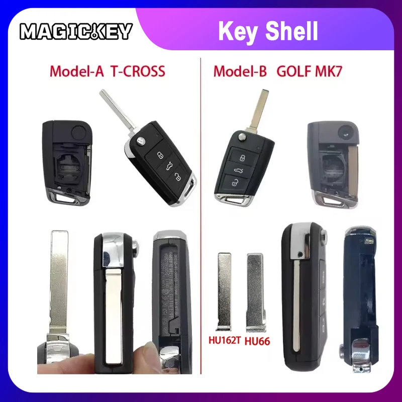 

Flip Key Shell Replacement for VW T Cross POLO Plus 2018-2022 3 Button Remote Car Key Cover HU162T/HU66/NEW HU162R Blade