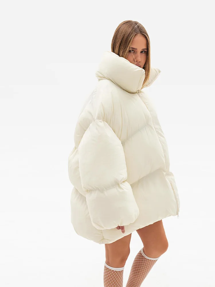 

Fashion Puffy Padded Coat Women Casual Loose Stand Collar Zipper Cotton Coats Female 2026 Spring Classic Retro Street Outerwear