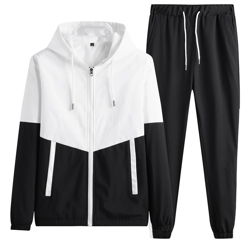 Spring Men Casual Sets Men's Hooded Tracksuit Sportswear Jackets+Pants 2 Piece Sets Hip Hop Running Sports Suit