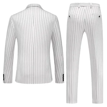 Fashion Men Double Breasted Striped Suit 2 Piece Black / Wine Red Homme Business Social Wedding Party Blazers and Trousers 2