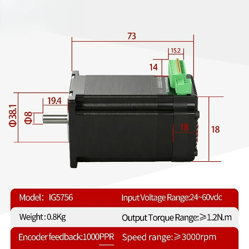 57x57x56+18mm 1.2Nm DC 24V Nema 23 Hybrid Closed Loop Stepper Motor Integrated Control Driver 3D Printing 1.8 Step