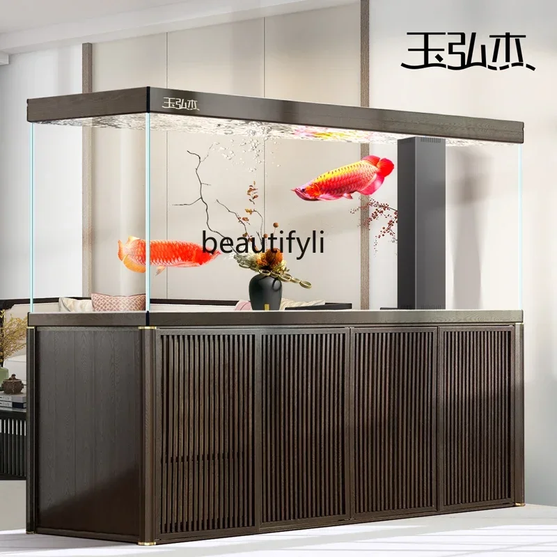 

Large living room arowana tank ultra-white glass bottom filter aluminum alloy aquarium free of water change HY