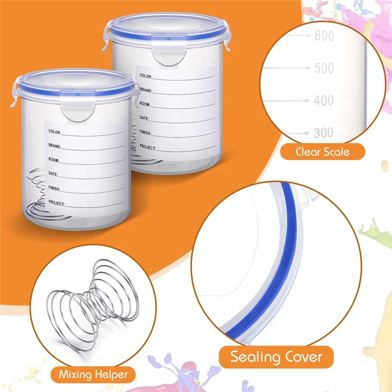 

8 Sets Paint Container Set With Stainless Steel Mixing Ball Touch Up Paint Cups With Lids Paint Storage Containers Kit (800 ML)