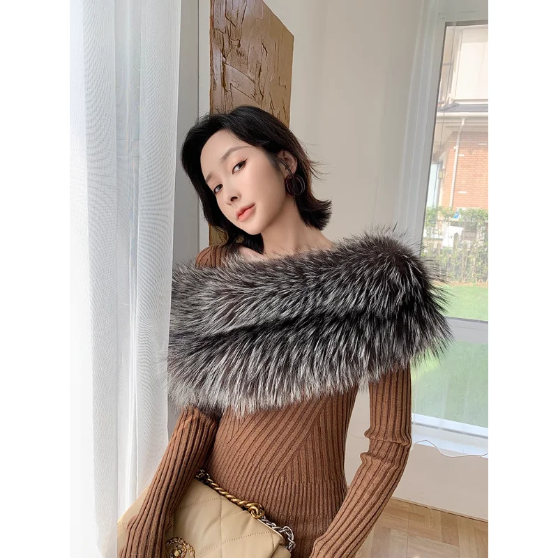 Autumn and winter women's new warm fashion fox fur shawl big scarf dual-purpose bridal dress shawl