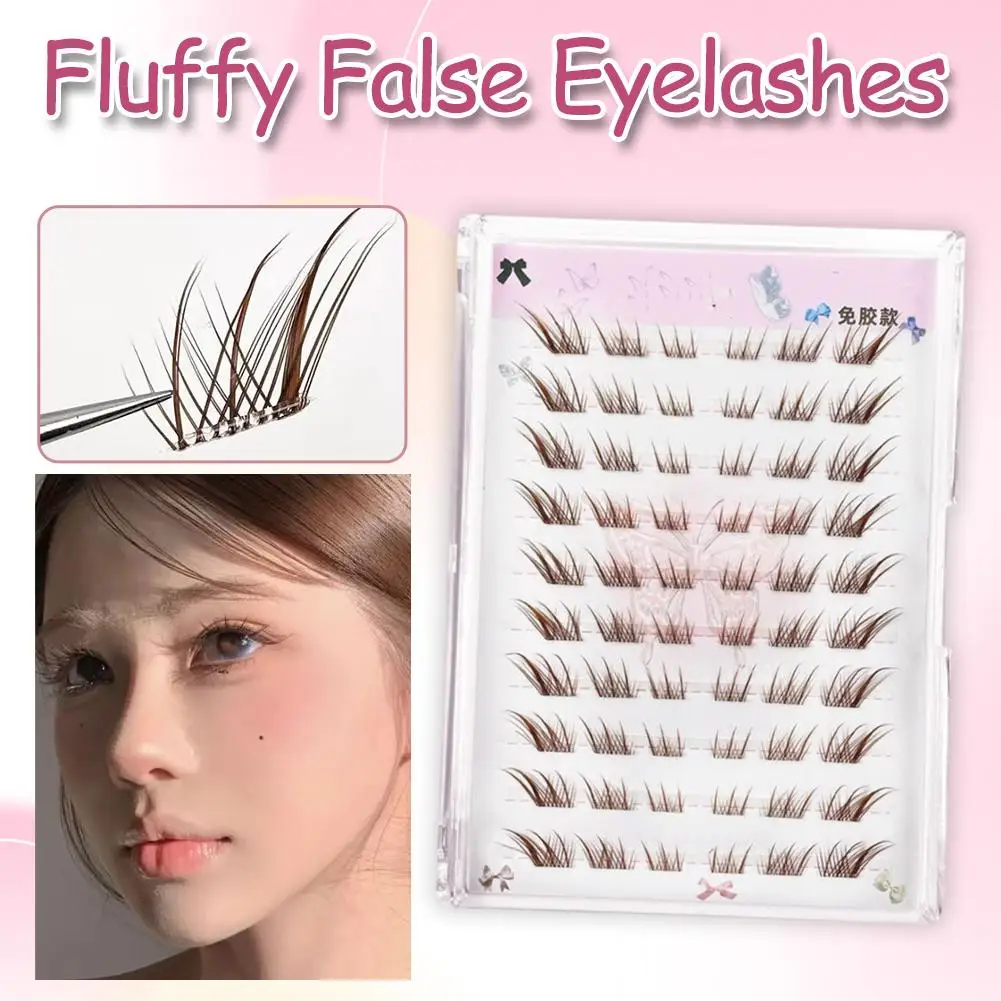 10 Reihen flauschige falsche Wimpern wiederverwendbar DIY segmentierte dicke geflügelte Wimpernverlängerung Fox Eye Effect braune Anime-Wimpern