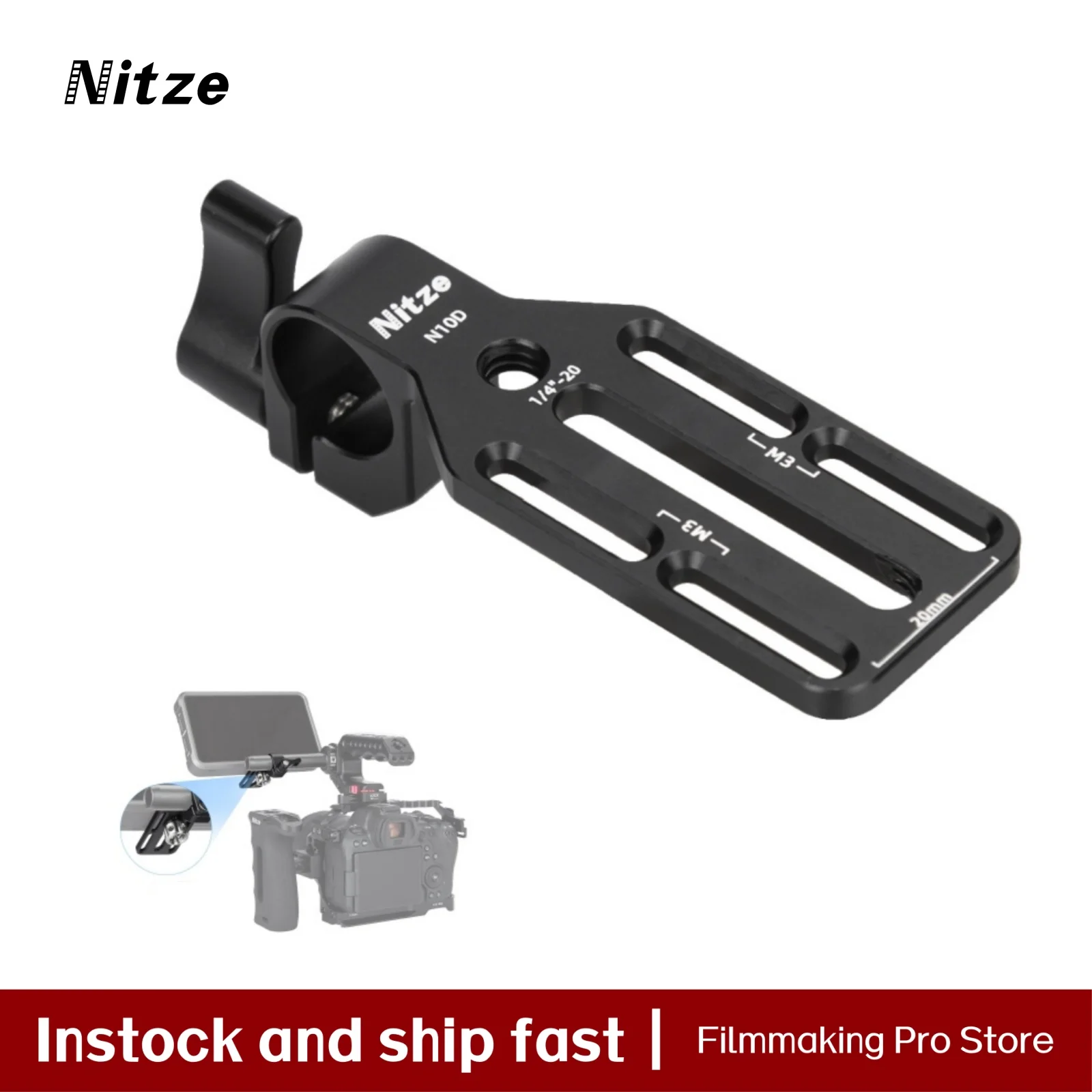 Nitze 15mm Rod Clamp Adapter with Mounting Plate for Monitor, Wireless Transmitter / Receiver and DJI Focus Pro LiDAR
