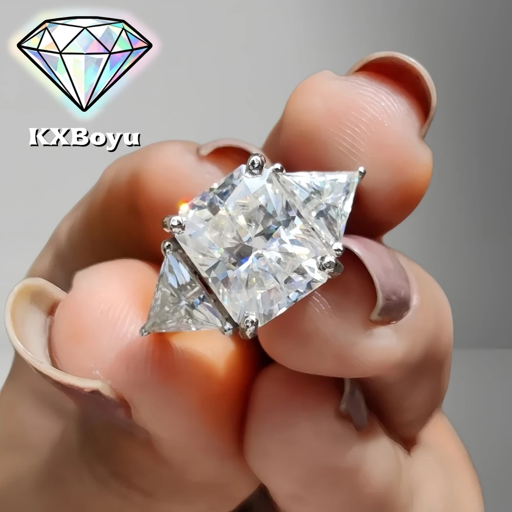 

3 Carat Radiant Cut Moissanite Engagement Ring Three-stone Diamond Wedding Ring for Women S925 Sterling Silver with Certificate