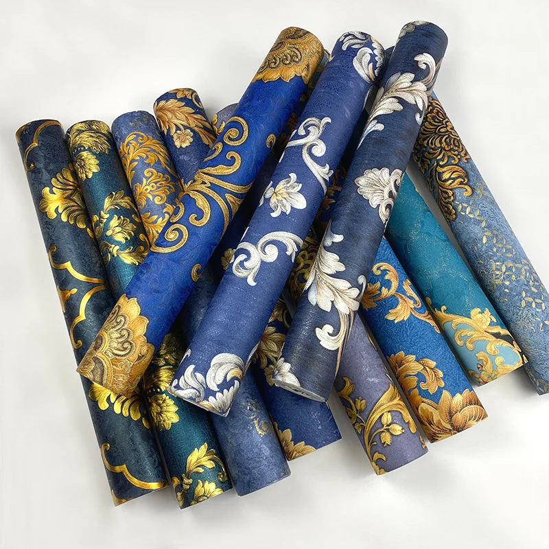 

Luxury Royal Blue Gold Baroque Wallpaper Non-adhesive Classic Damask Floral Wall Paper for Home Living Room Bedroom Decoration
