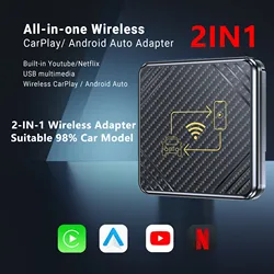 Auto Ai Box 2 in1 Wireless Carplay Dongle Wireless Android Auto Box für Autoradio mit kabel gebundenem Carplay Auto OEM zu Wireless verdrahtet