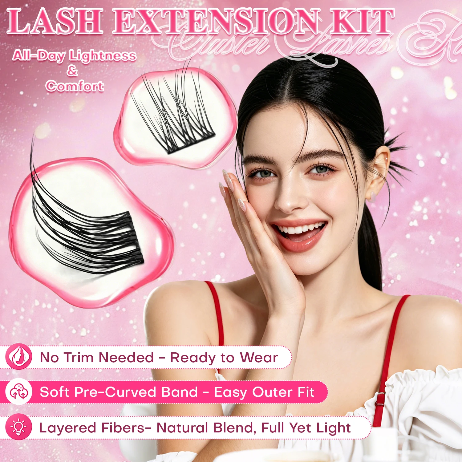 Cluster-Wimpern-Set, Manga Fairy & Natürliche Flauschige Einzelwimpern-Cluster, DIY Wimpernverlängerungen, Gemischte Längen, Weiches Dünnes Band – Detail 5