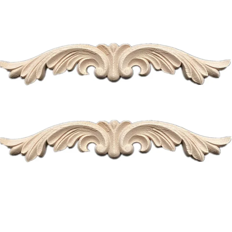 5PCS 19cm Exquisite Wood Carved Onlay Appliques for Furniture Accessories Cabinet Unpainted Mouldings Decal Decoration