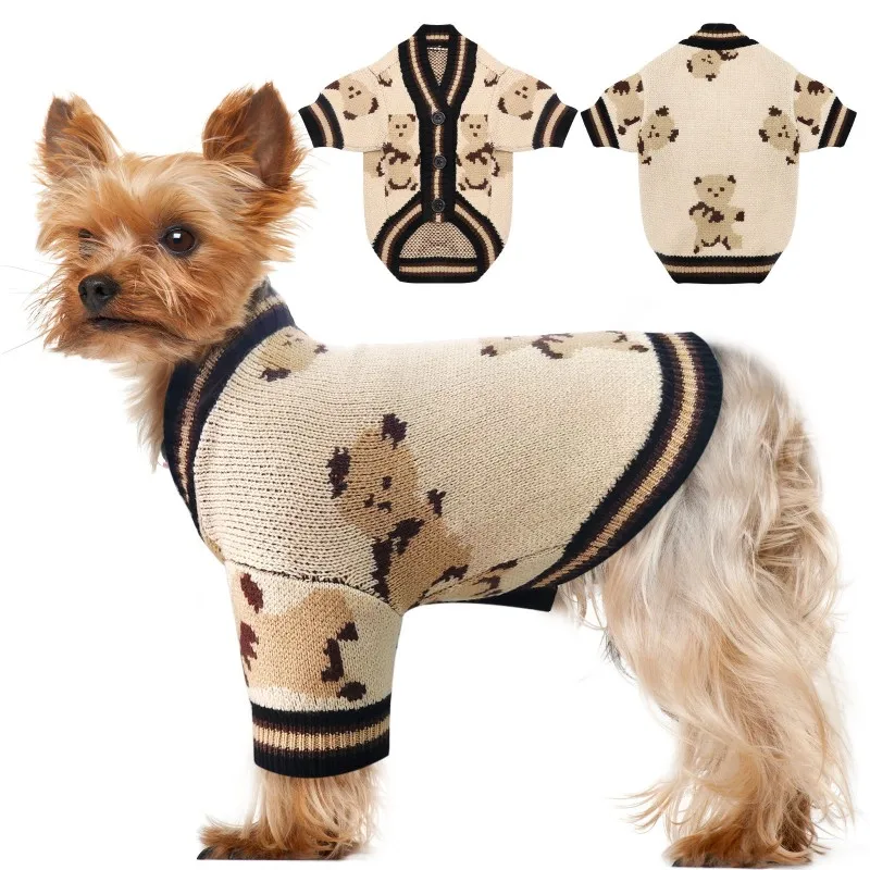 Luxus Hund Pullover Haustier Strickjacke Gestreifte Gestrickte Hund Mantel Chihuahua Warme Kleidung Winter Jacken für Hund Bichon Hund Zubehör – Detail 9