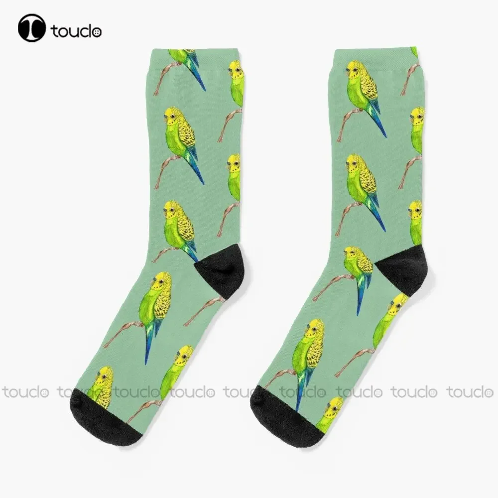 Cute Green Budgie Pet Wild Bird Socks Winter Socks For Women Personalized Custom Unisex Adult Teen Youth Socks Custom Gift